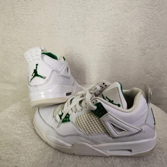 Nike Air Jordan Retro IV Men Sneakers 9.5 White Leather Lace Up Athletic Shoes