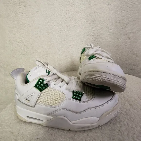 Nike Air Jordan Retro IV Men Sneakers 9.5 White Leather Lace Up Athletic Shoes