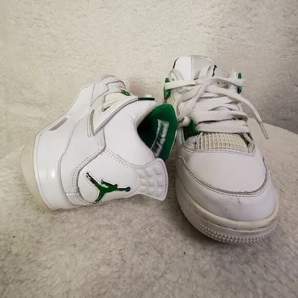 Nike Air Jordan Retro IV Men Sneakers 9.5 White Leather Lace Up Athletic Shoes