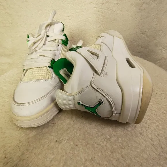 Nike Air Jordan Retro IV Men Sneakers 9.5 White Leather Lace Up Athletic Shoes