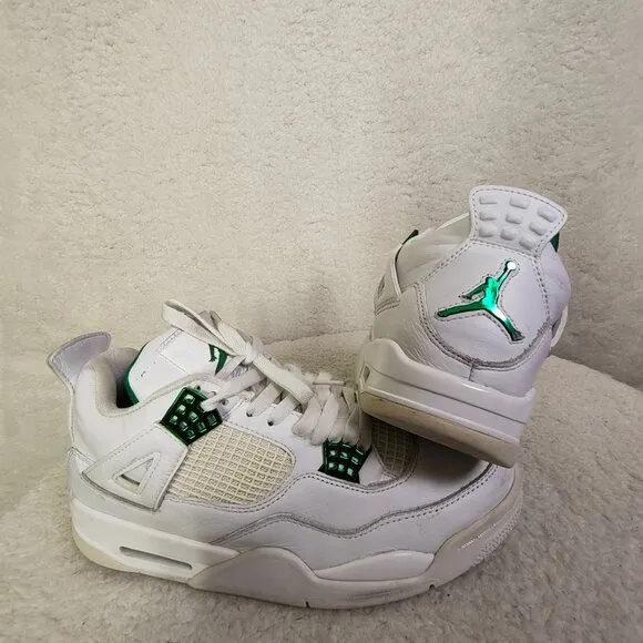 Nike Air Jordan Retro IV Men Sneakers 9.5 White Leather Lace Up Athletic Shoes