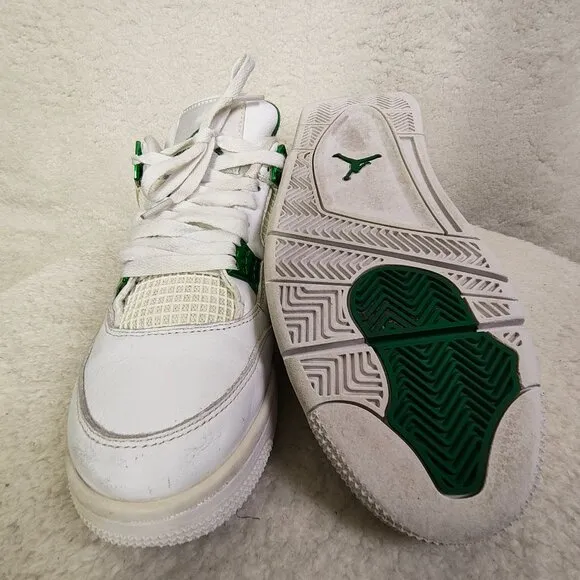 Nike Air Jordan Retro IV Men Sneakers 9.5 White Leather Lace Up Athletic Shoes