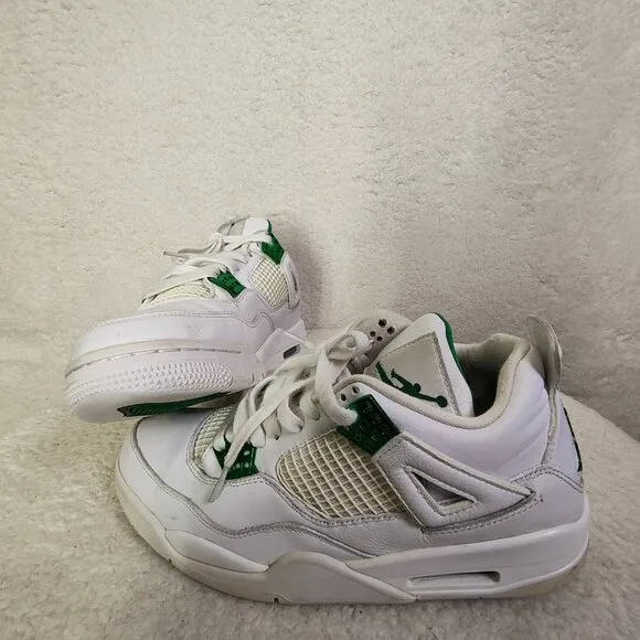 Nike Air Jordan Retro IV Men Sneakers 9.5 White Leather Lace Up Athletic Shoes