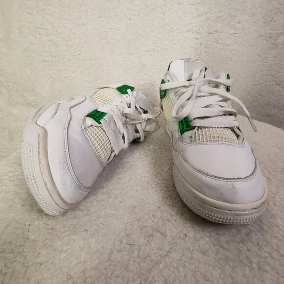 Nike Air Jordan Retro IV Men Sneakers 9.5 White Leather Lace Up Athletic Shoes