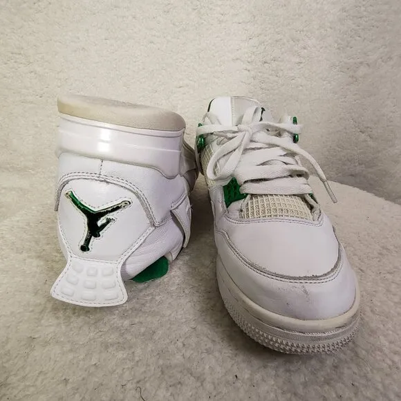 Nike Air Jordan Retro IV Men Sneakers 9.5 White Leather Lace Up Athletic Shoes