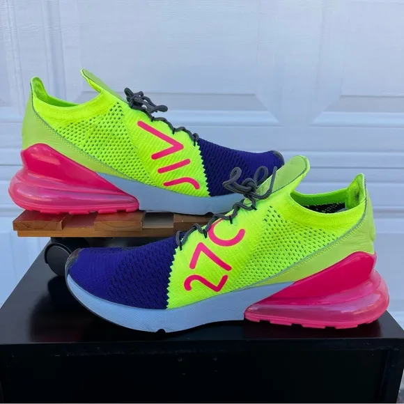 Nike Air Max 270 Flyknit Regency Purple Volt Sneakers Shoes Men Size 12