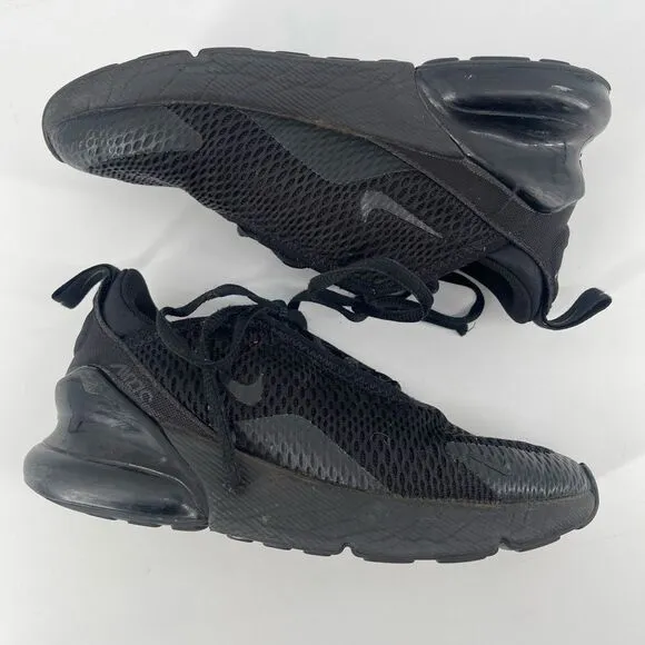 Nike Air Max 270 Little Kid’s Triple Black Lace Up Sneakers AO2372-006 Size 1Y