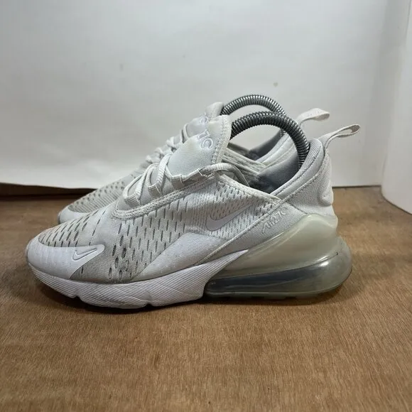 Nike Air Max 270 Women Size 6.5 Shoes White Metallic Silver 943345-103