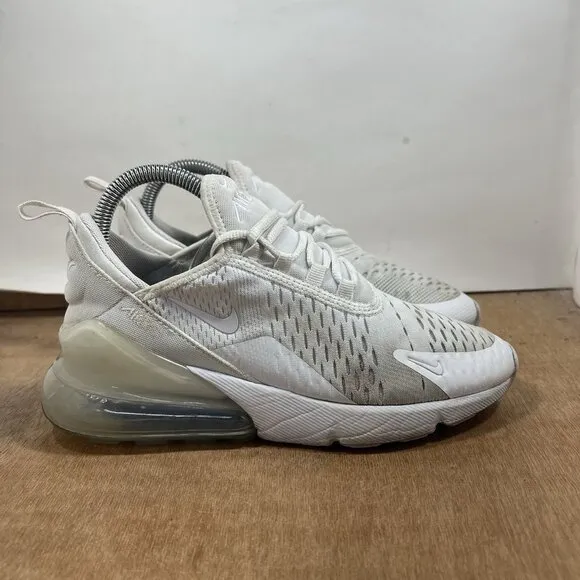 Nike Air Max 270 Women Size 6.5 Shoes White Metallic Silver 943345-103