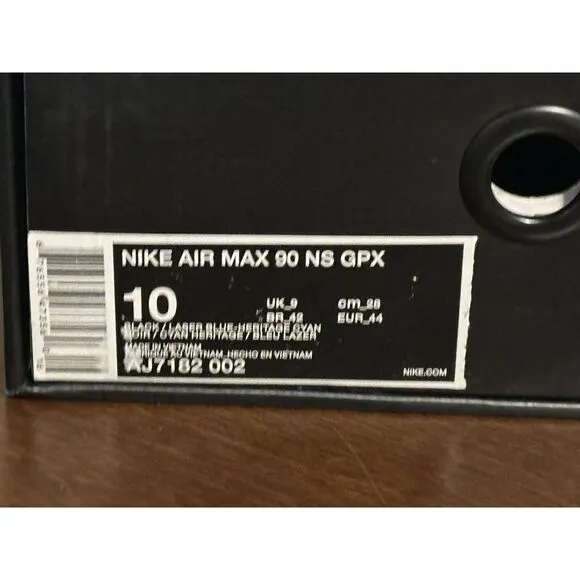 Nike Air Max 90 NS GPX Shoes Black/Laser Blue Heritage Men Sz 10‎ AJ7182-002 NIB