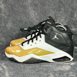 Nike Air Jordan B Loyal Basketball Shoes White Black Gold, Boy size 7Y/ Women sz