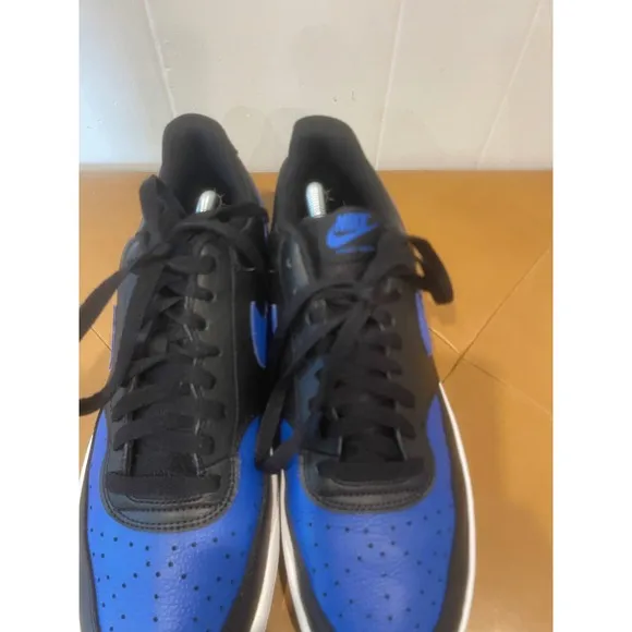 Nike Court Vision Low Sneakers - Black Blue Leather Casual Shoes Men's Size 11