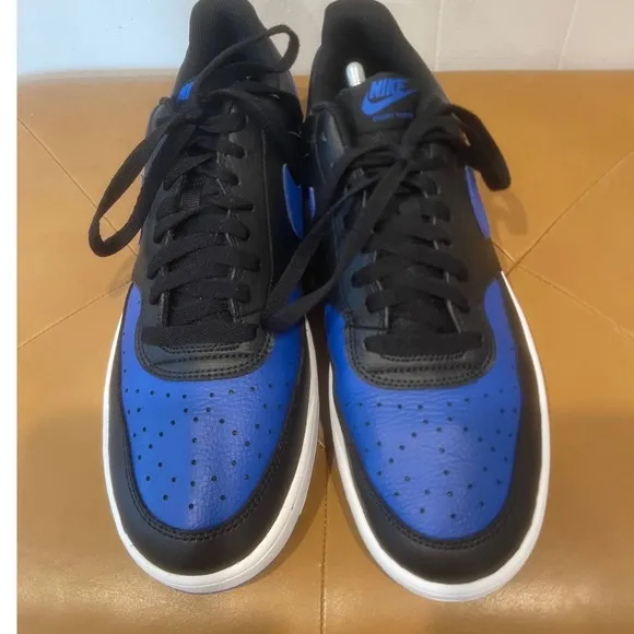 Nike Court Vision Low Sneakers - Black Blue Leather Casual Shoes Men's Size 11