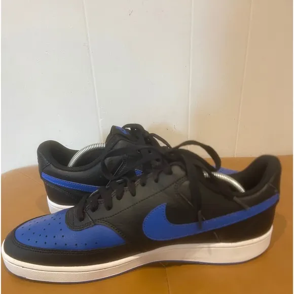 Nike Court Vision Low Sneakers - Black Blue Leather Casual Shoes Men's Size 11
