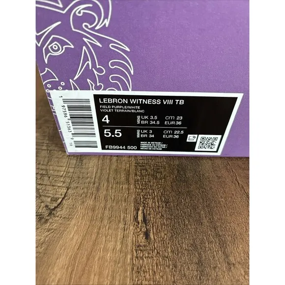 Nike LeBron Witness 8 Purple Basketball Shoes Men Sz 4 Women Sz 5.5 FB9944-500