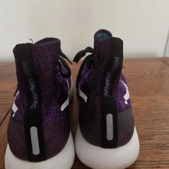 Nike Lunarlon Purple and White Athletic Shoes with Flyknit Upper Size 8