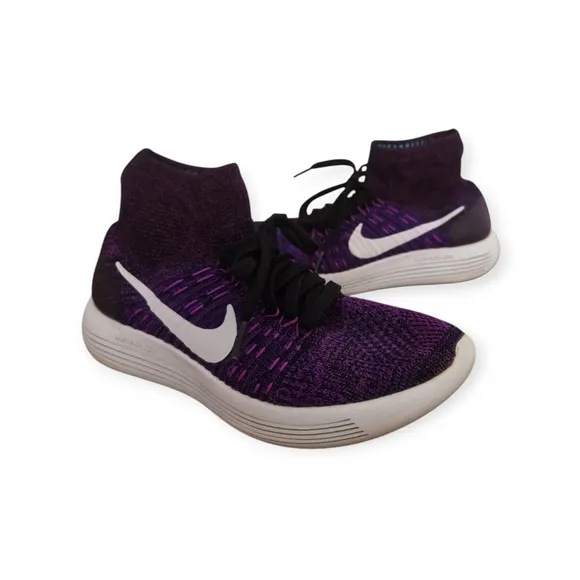 Nike Lunarlon Purple and White Athletic Shoes with Flyknit Upper Size 8