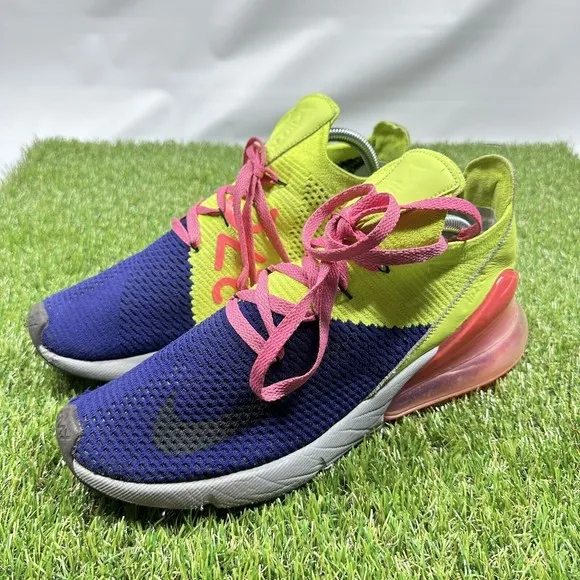 Nike Men AIR MAX 270 FLYKNIT Shoes AO1023-501 Blue Plink Neon Volt Sz 10 No BoX