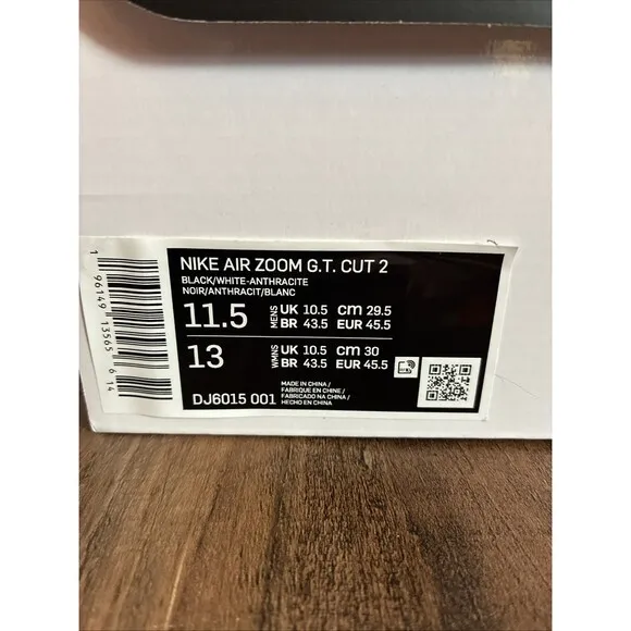 Nike Men Size 11.5 Air Zoom GT Cut 2 Bred Black Basketball Shoes DJ6015-001