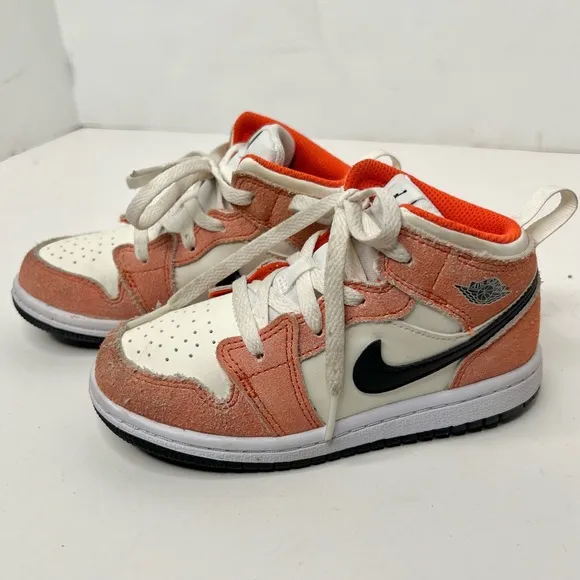 Nike Preschool Air Jordan 1 Mid Team Orange Shoes Sneakers