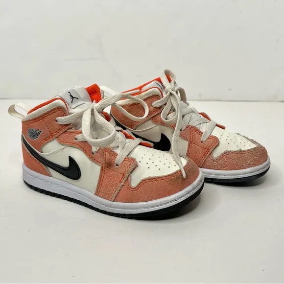 Nike Preschool Air Jordan 1 Mid Team Orange Shoes Sneakers
