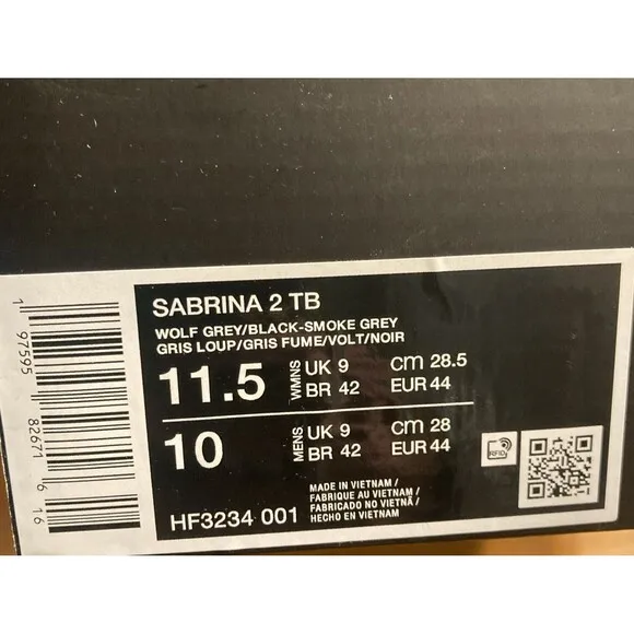 Nike Sabrina 2 TB Basketball Shoes Wolf Grey Women Size 11.5/Men Size 10 New