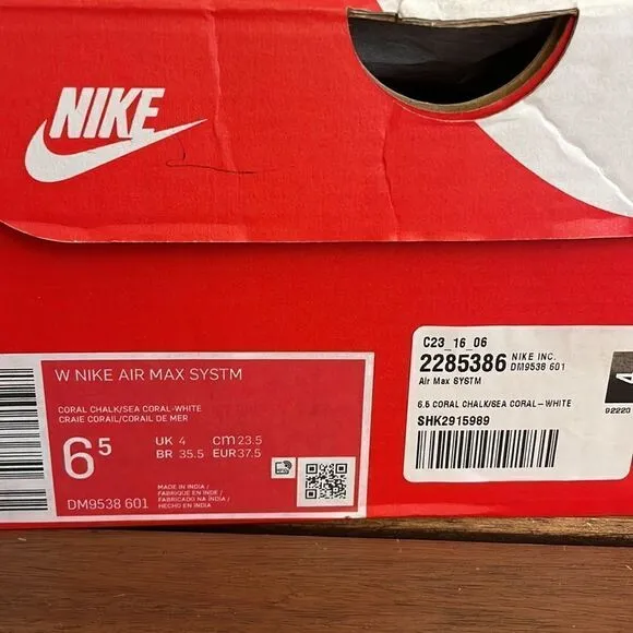 Nike Air Max System Coral Chalk USA Women Size 6.5/UK 4/EU 37.5(DM9538-601)