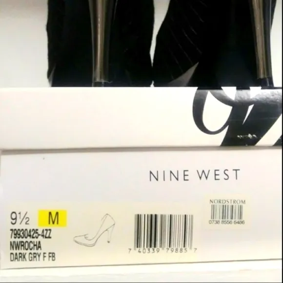Nine West Metallic Pinstripes Dark Gray Gunmetal Heel &amp; Platform Size 9.5
