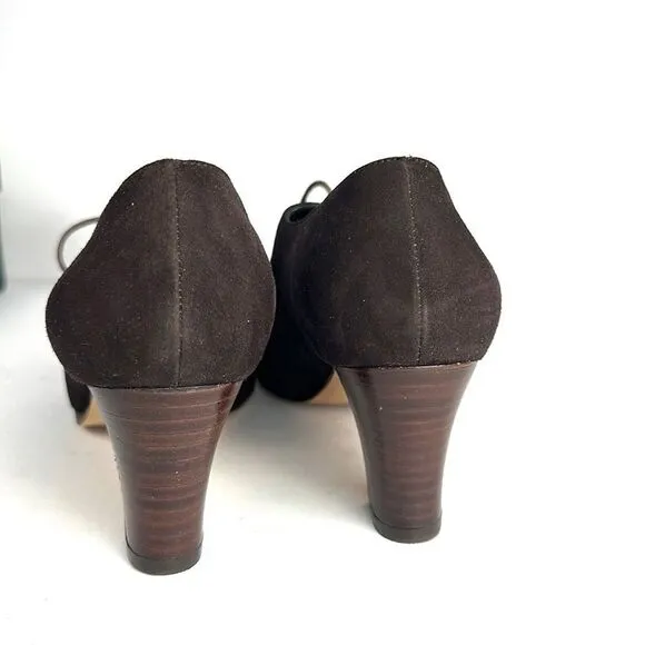 NWB Robert Clergerie France Vintage Brown Suede Lace Up Moccasin Heels 8,5