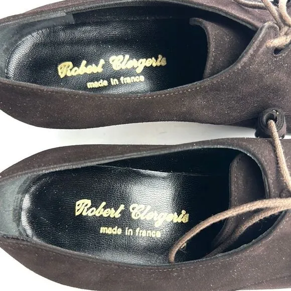 NWB Robert Clergerie France Vintage Brown Suede Lace Up Moccasin Heels 8,5
