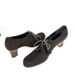 NWB Robert Clergerie France Vintage Brown Suede Lace Up Moccasin Heels 8,5