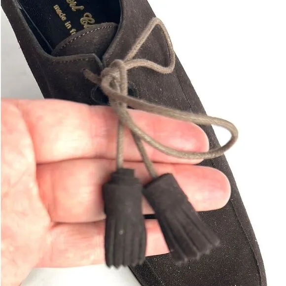 NWB Robert Clergerie France Vintage Brown Suede Lace Up Moccasin Heels 8,5