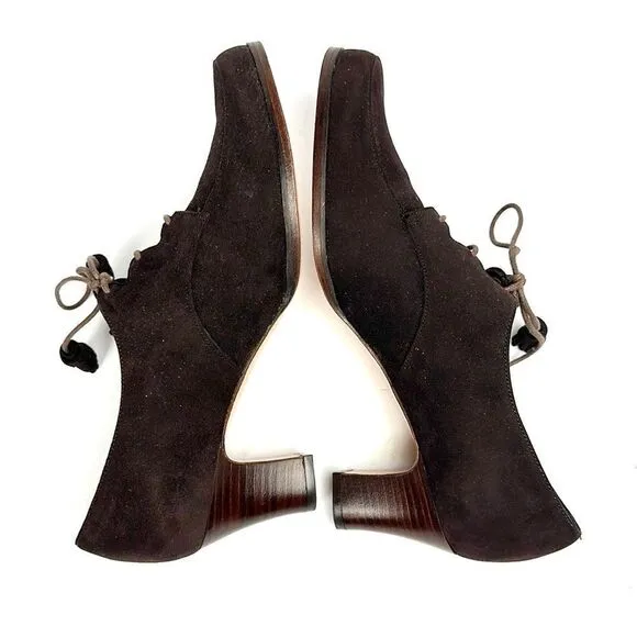 NWB Robert Clergerie France Vintage Brown Suede Lace Up Moccasin Heels 8,5