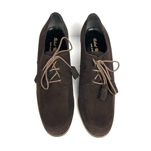NWB Robert Clergerie France Vintage Brown Suede Lace Up Moccasin Heels 8,5