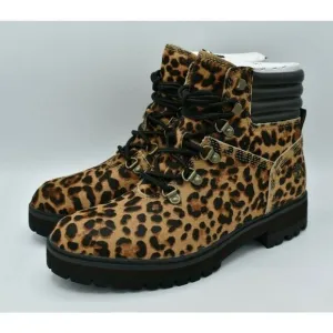 NWB Timberland Womens Size 8 London Square Leopard Leather Mid Hiker Boots Shoes