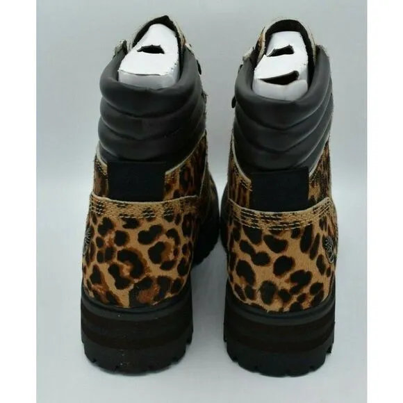 NWB Timberland Womens Size 8 London Square Leopard Leather Mid Hiker Boots Shoes