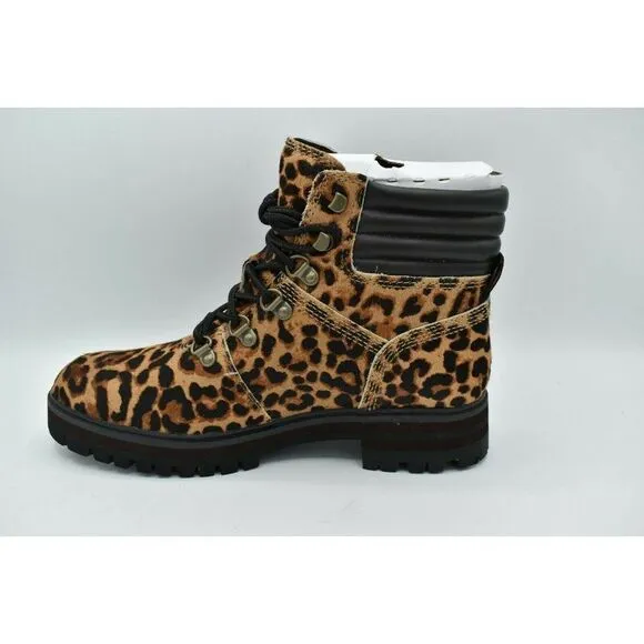NWB Timberland Womens Size 8 London Square Leopard Leather Mid Hiker Boots Shoes