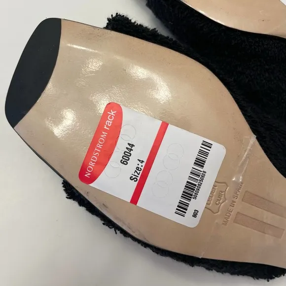 NWOB MIISTA London Wendy Black Towel Mule Sandals Size 37 Shoes Square Toe