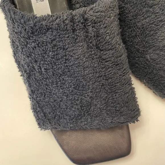 NWOB MIISTA London Wendy Black Towel Mule Sandals Size 37 Shoes Square Toe