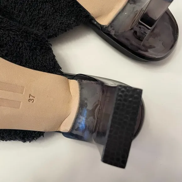 NWOB MIISTA London Wendy Black Towel Mule Sandals Size 37 Shoes Square Toe