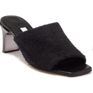NWOB MIISTA London Wendy Black Towel Mule Sandals Size 37 Shoes Square Toe