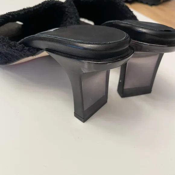 NWOB MIISTA London Wendy Black Towel Mule Sandals Size 37 Shoes Square Toe