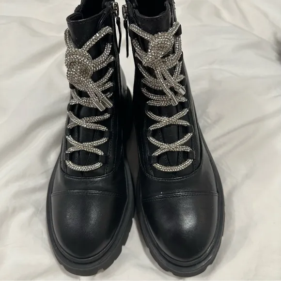 NWOB Schutz Kaile Glam Lace Up Lug Combat Moto Leather Boots Size 6‎ reg $305