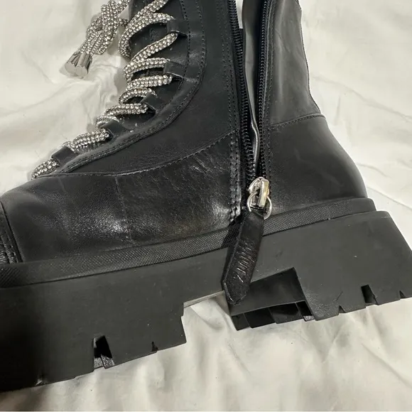 NWOB Schutz Kaile Glam Lace Up Lug Combat Moto Leather Boots Size 6‎ reg $305