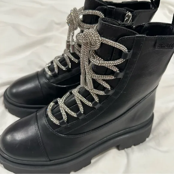 NWOB Schutz Kaile Glam Lace Up Lug Combat Moto Leather Boots Size 6‎ reg $305