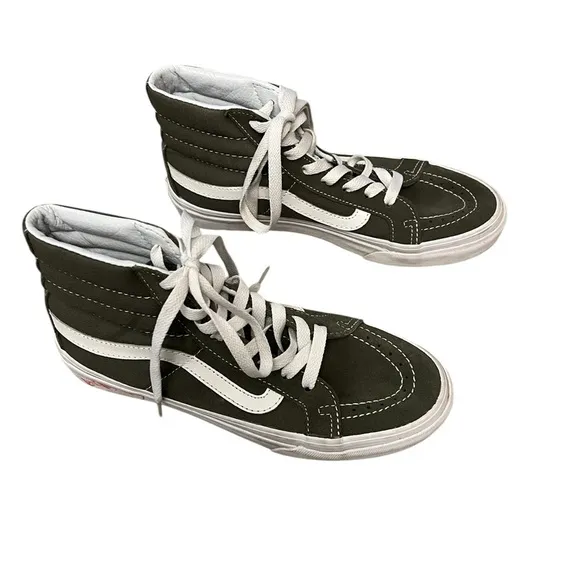 NWOB VANS SK-8 high top olive drab suede &amp; canvas sneakers shoes, 5.5 / 7