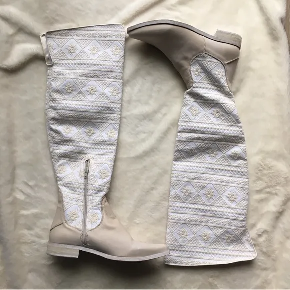 NWOT Free People Bren Textile Embroidery Slouch Leather Boot