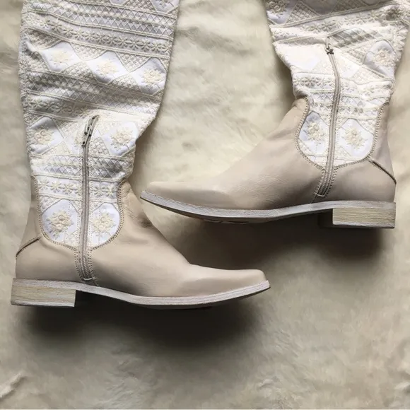NWOT Free People Bren Textile Embroidery Slouch Leather Boot