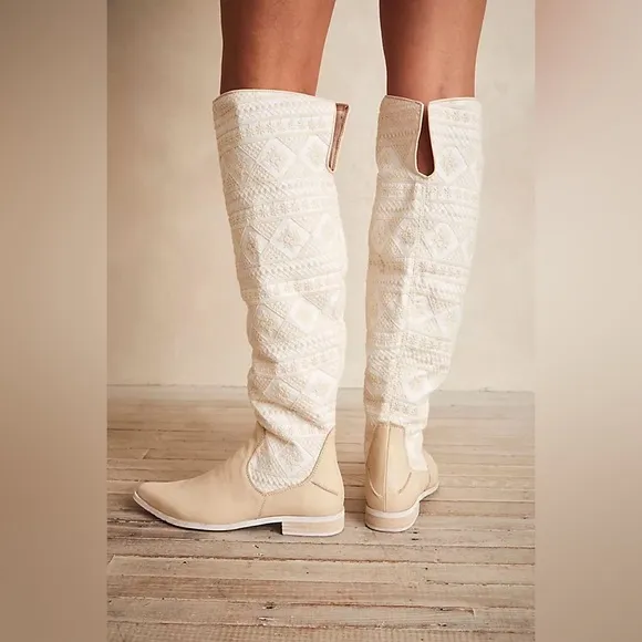 NWOT Free People Bren Textile Embroidery Slouch Leather Boot