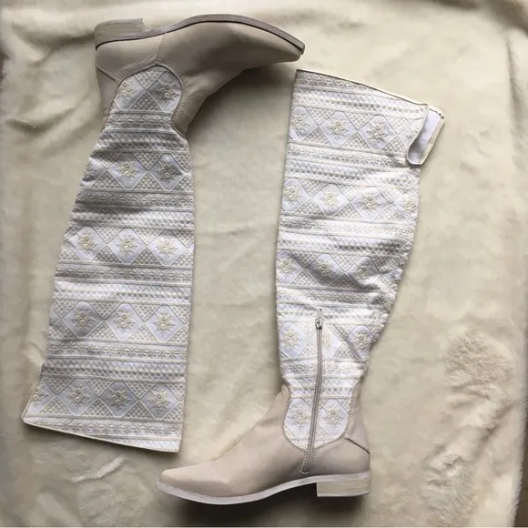 NWOT Free People Bren Textile Embroidery Slouch Leather Boot